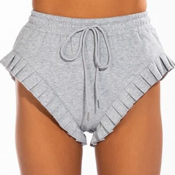 Stasia Ruffle Booty: Heather Gray V-Cut Sweat Shorts Medium - Picture 2 of 6